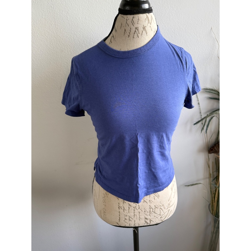 Lululemon Womens Blue Cotton Lyocell Blend Short Sleeve Crew Neck Tee Shirt Sz 4